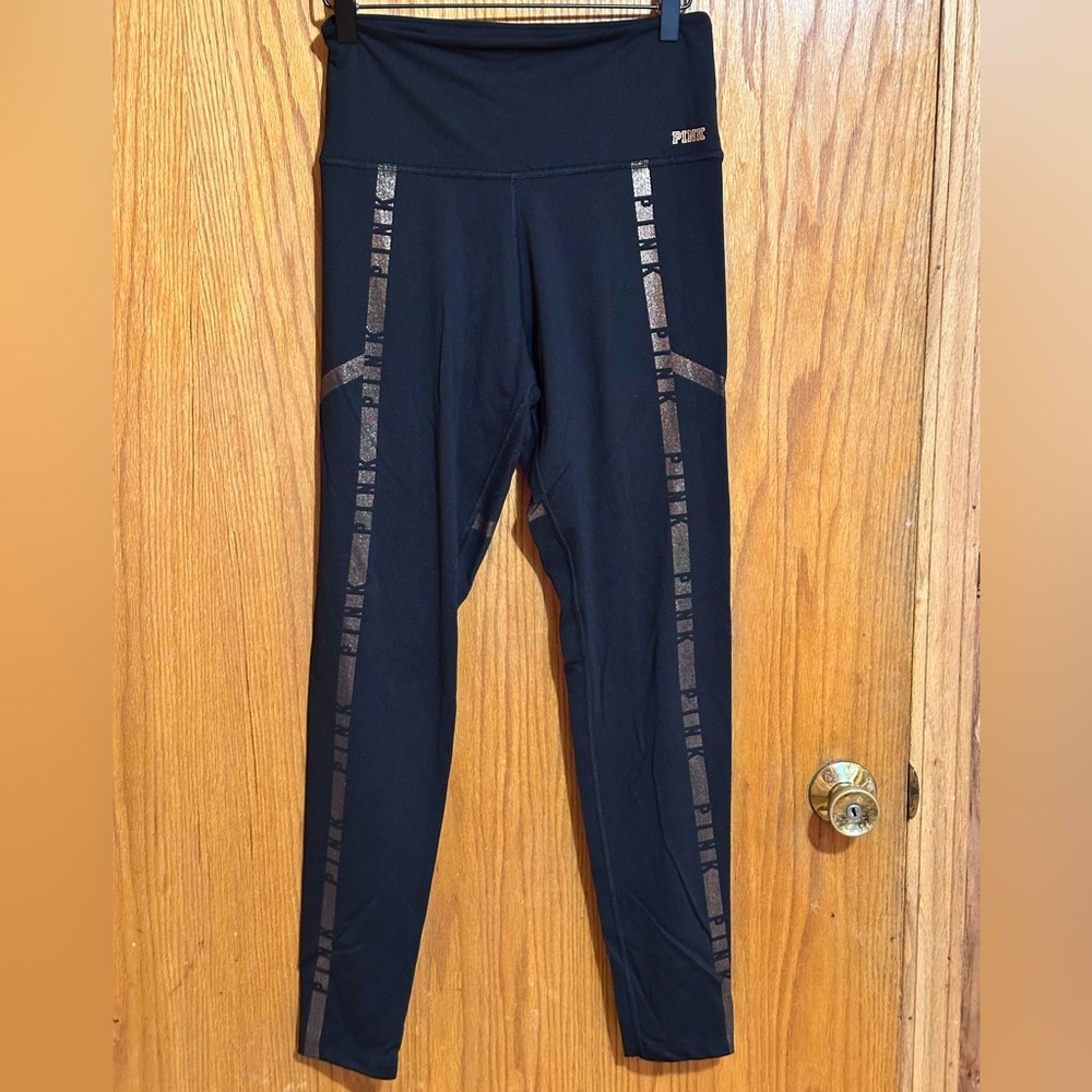 VICTORIAS SECRET PINK ULTIMATE Womens black Metallic Leggings sz medium
